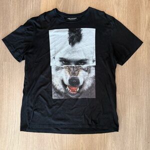 Neil Barrett Black Short-Sleeve Tee with Split Human-Wolf Graphic